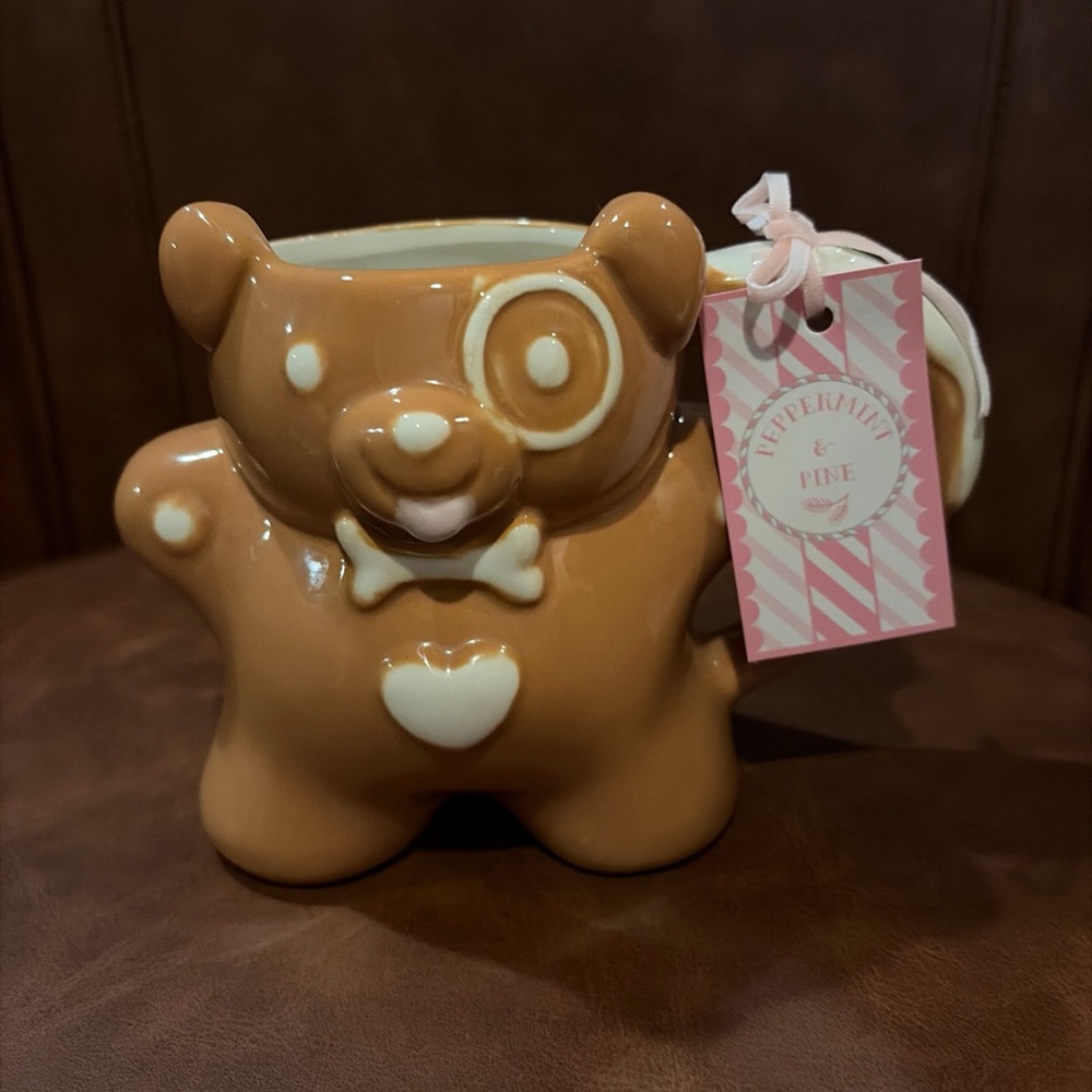 Peppermint & Pine Gingerbread dog NWT Ceramic Christmas Mug - planter New